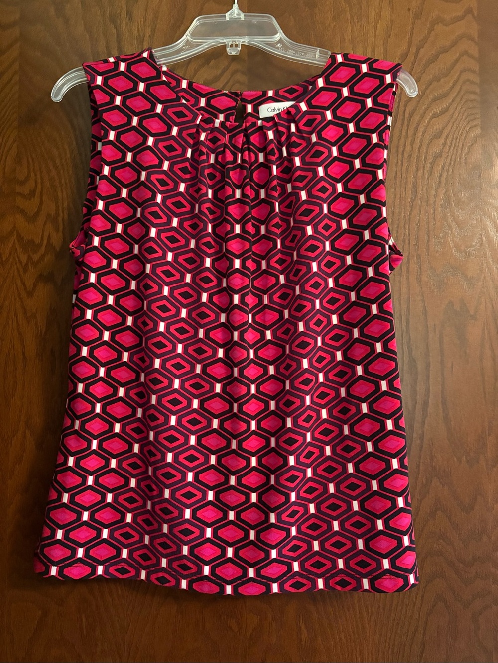 Calvin Klein Pink, White and Black Geometric Sleeveless Top